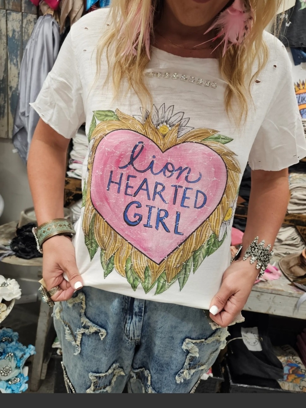 NEW A Rare Bird Lion Hearted Girl Tattered Tee